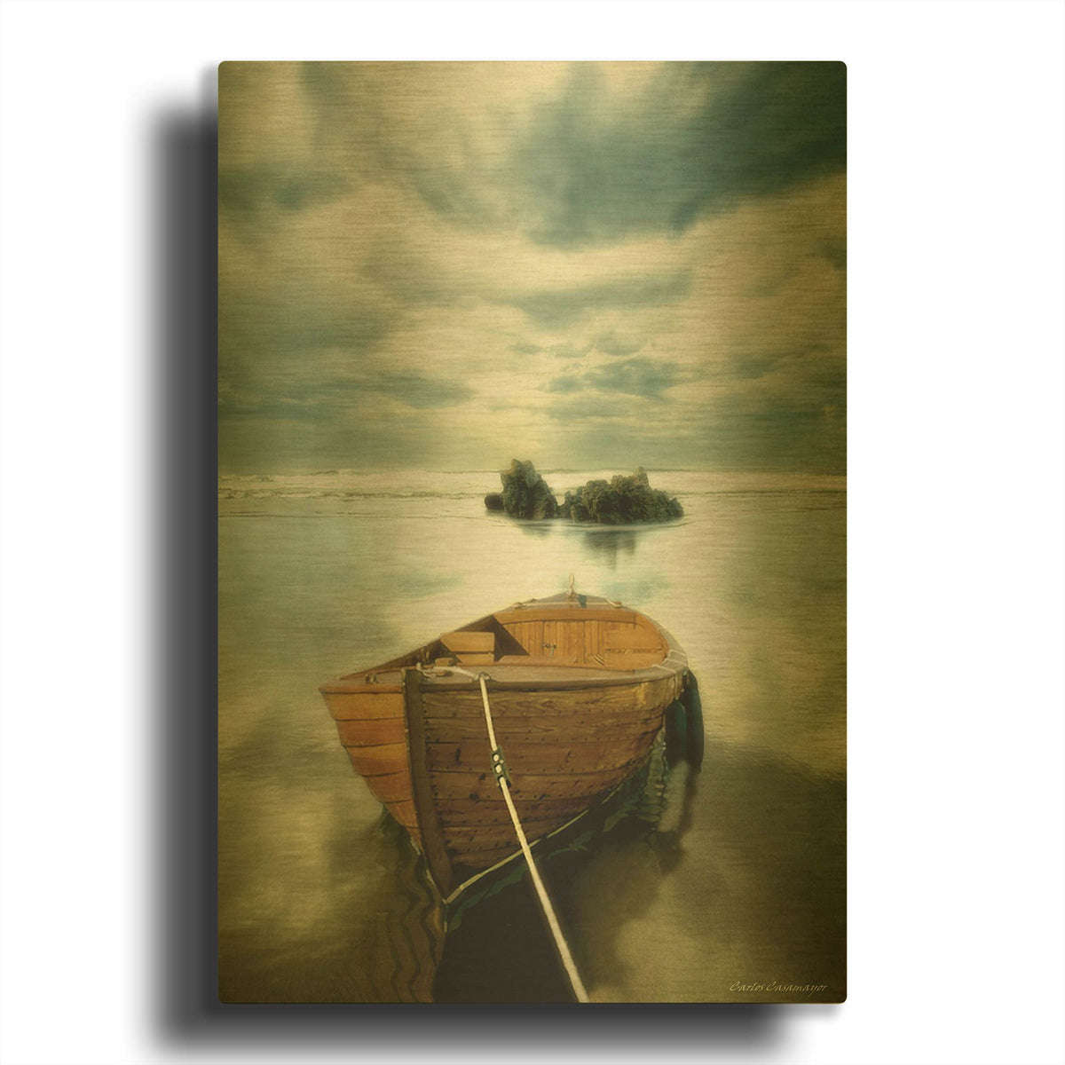 'The Old Boat' By Carlos Casamayor Gold Metal Wall Art