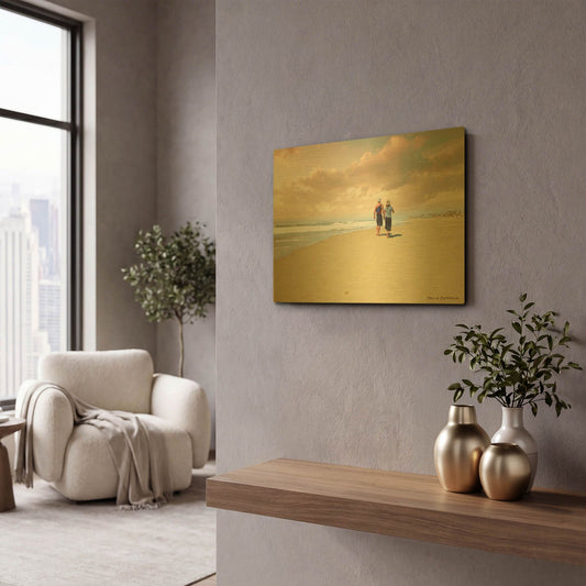 'Beach Walk' By Carlos Casamayor Gold Metal Wall Art