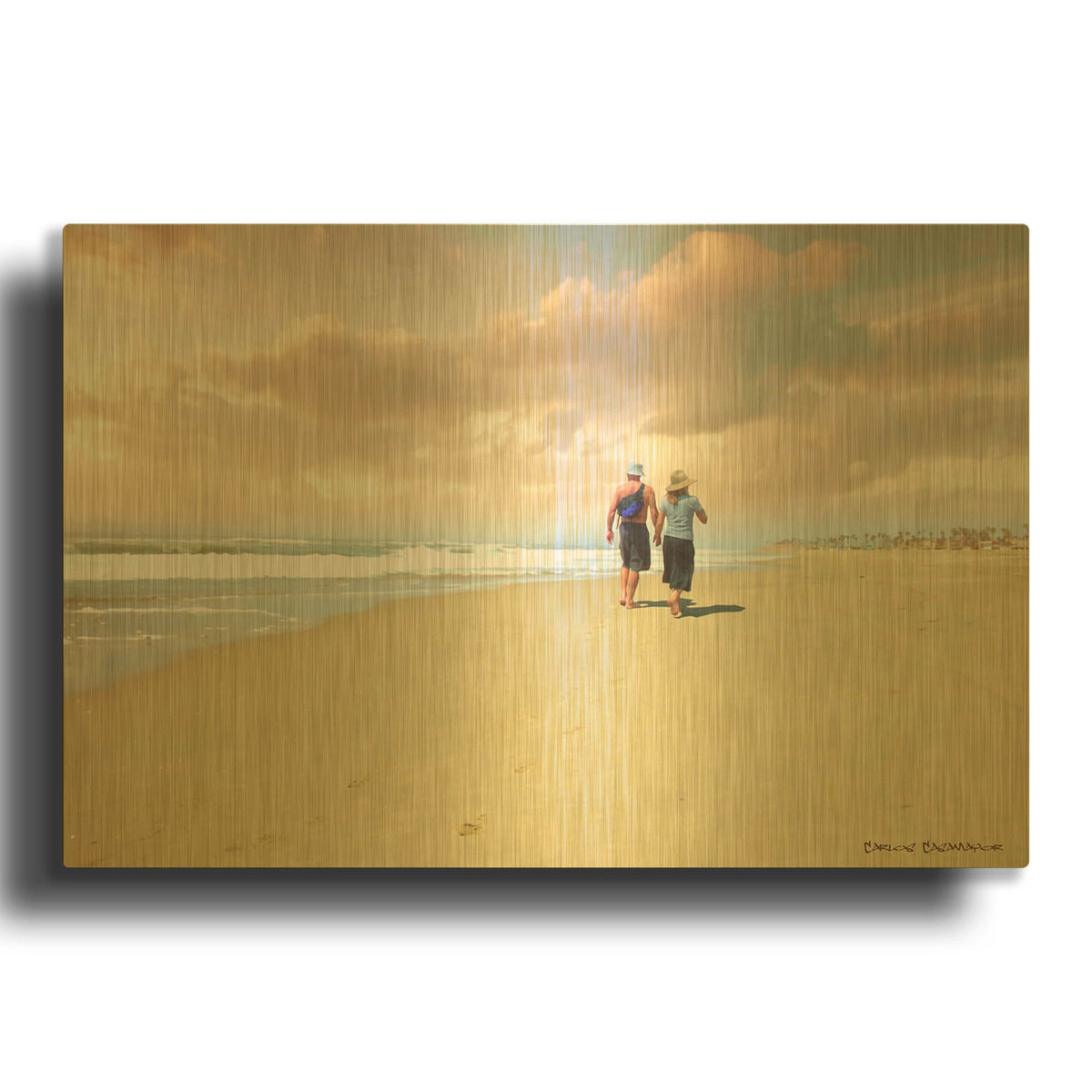 'Beach Walk' By Carlos Casamayor Gold Metal Wall Art