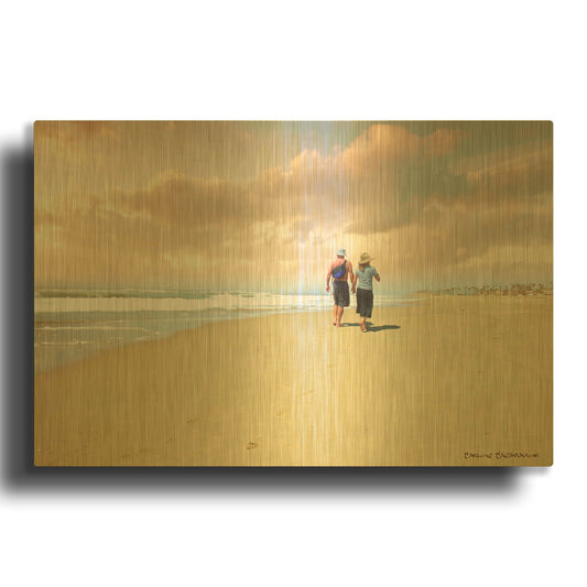 'Beach Walk' By Carlos Casamayor Gold Metal Wall Art