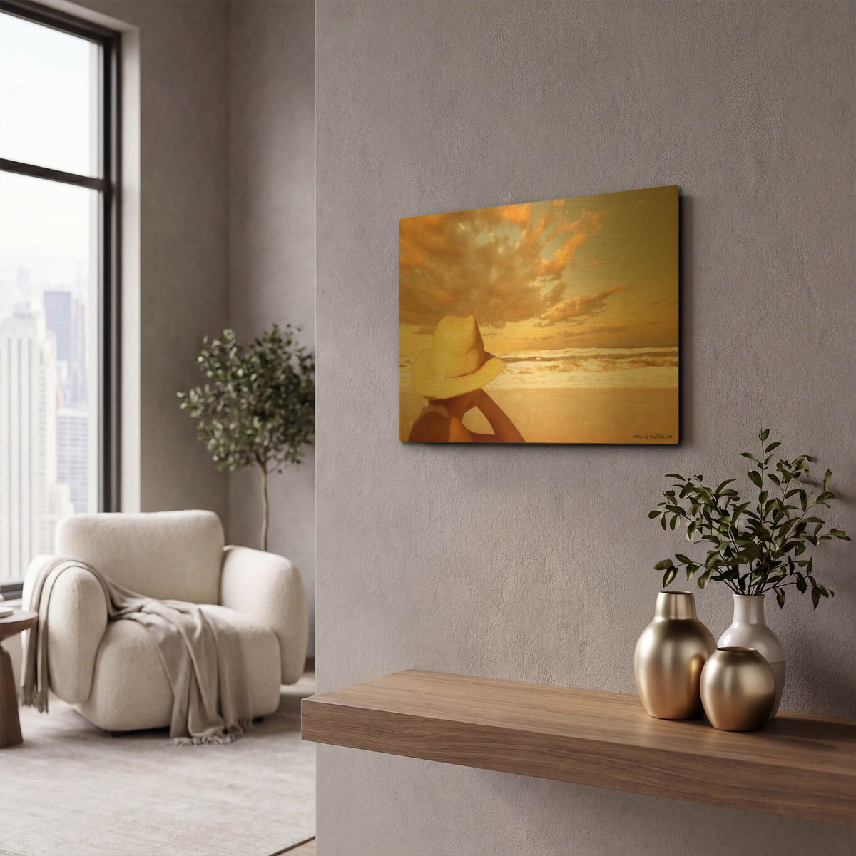 'Memories on the Beach 1' By Carlos Casamayor Gold Metal Wall Art