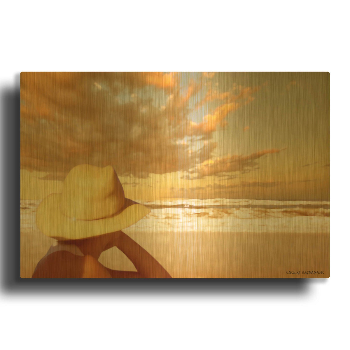 'Memories on the Beach 1' By Carlos Casamayor Gold Metal Wall Art