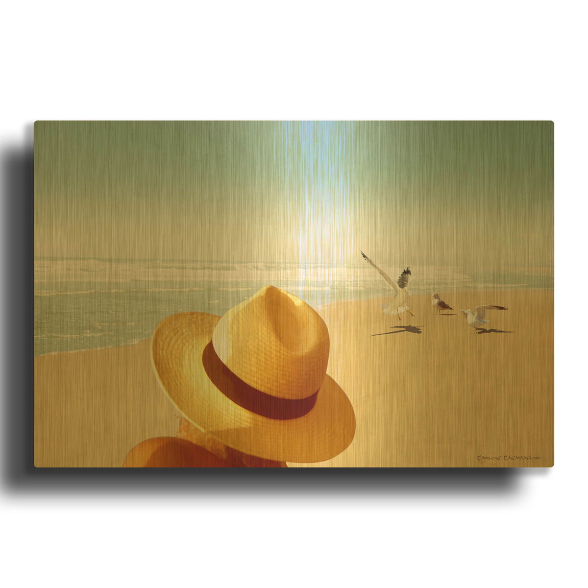 'Memories on the Beach 2' By Carlos Casamayor Gold Metal Wall Art