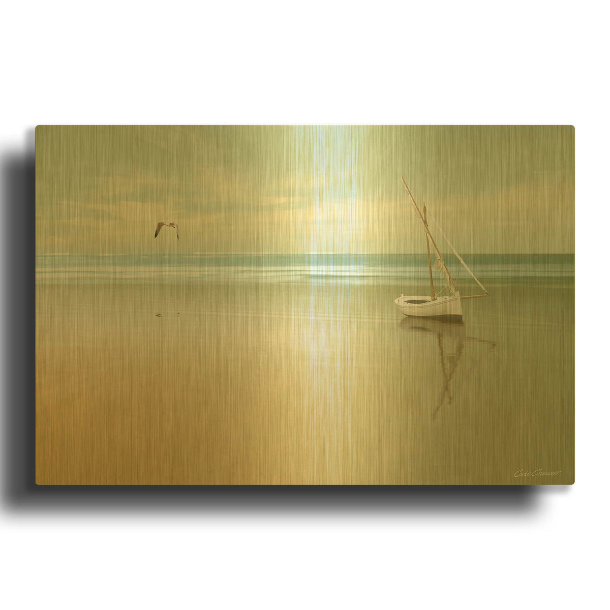 'Soft Sunrise on the Beach 1' By Carlos Casamayor Gold Metal Wall Art