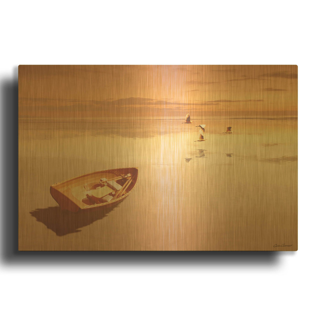 'Soft Sunrise on the Beach 2' By Carlos Casamayor Gold Metal Wall Art