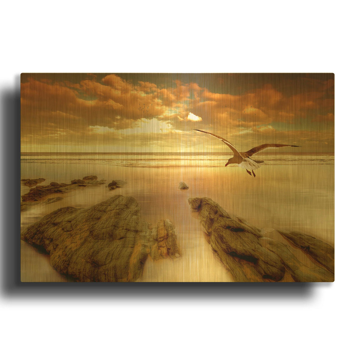 'Soft Sunrise on the Beach 4' By Carlos Casamayor Gold Metal Wall Art
