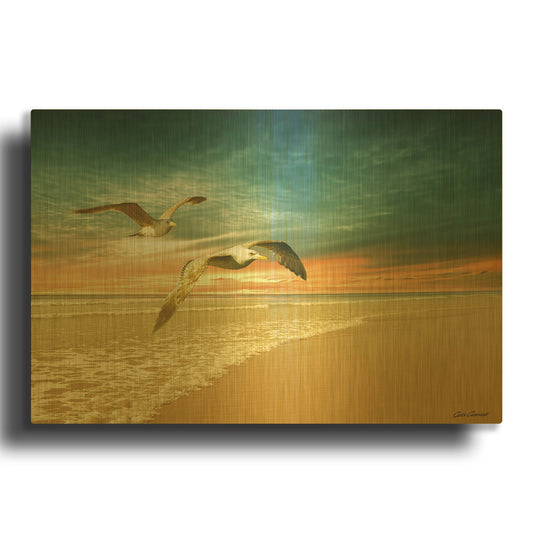 'Soft Sunrise on the Beach 6' By Carlos Casamayor Gold Metal Wall Art