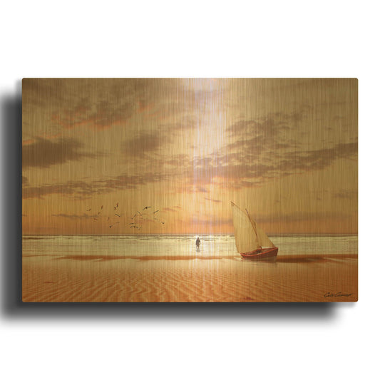 'Soft Sunrise on the Beach 7' By Carlos Casamayor Gold Metal Wall Art