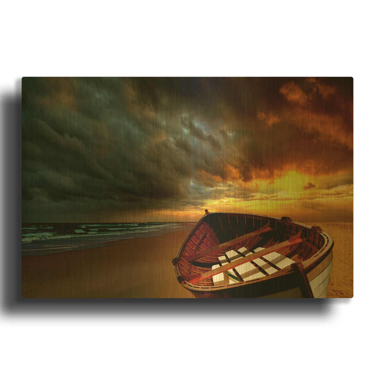 'Soft Sunrise on the Beach 9' By Carlos Casamayor Gold Metal Wall Art