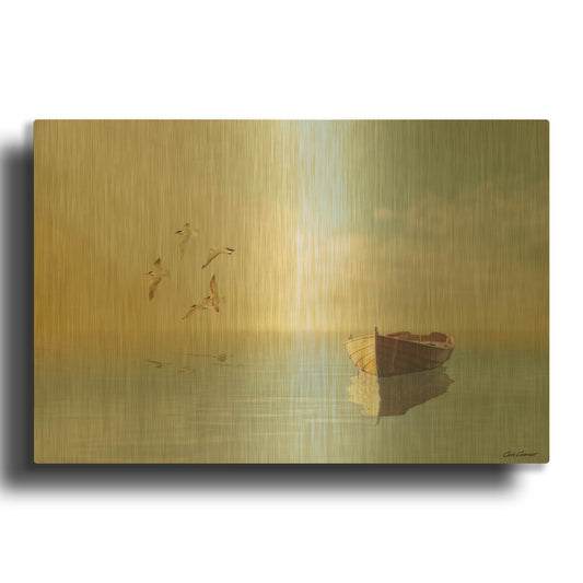 'Soft Sunrise on the Beach 11' By Carlos Casamayor Gold Metal Wall Art