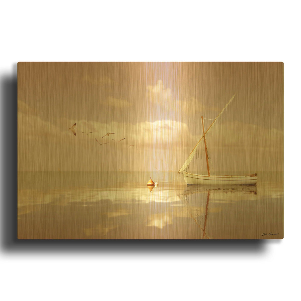 'Soft Sunrise on the Beach 12' By Carlos Casamayor Gold Metal Wall Art