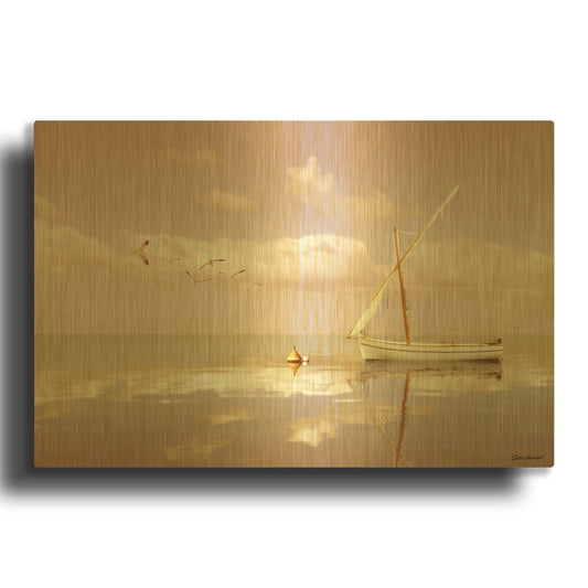 'Soft Sunrise on the Beach 12' By Carlos Casamayor Gold Metal Wall Art