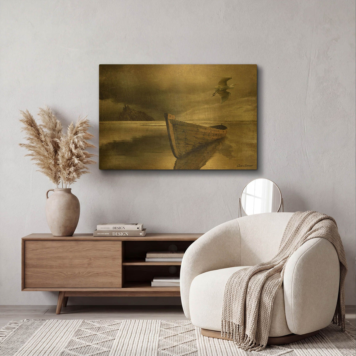 'The Solitude of the Sea 3B' By Carlos Casamayor Gold Metal Wall Art