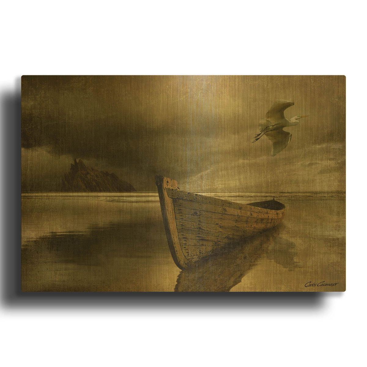 'The Solitude of the Sea 3B' By Carlos Casamayor Gold Metal Wall Art