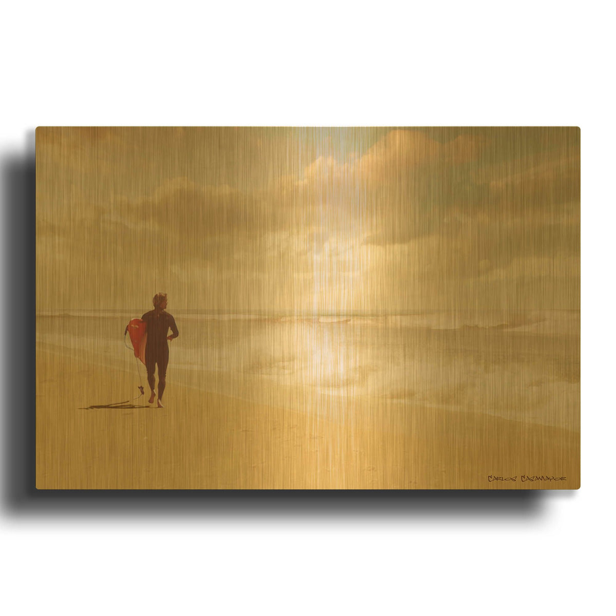 'The Surfer' By Carlos Casamayor Gold Metal Wall Art
