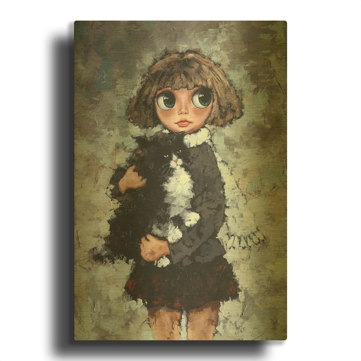 'Girl With Cat' By Alexander Gunin Gold Metal Wall Art