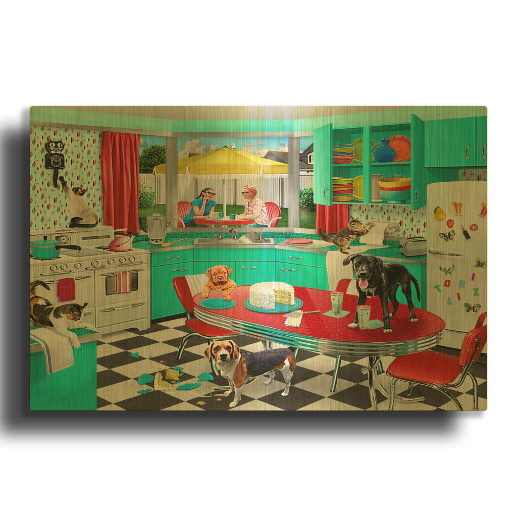 '32 Kitchen Mischief' By Chris Dobrowolski Gold Metal Wall Art