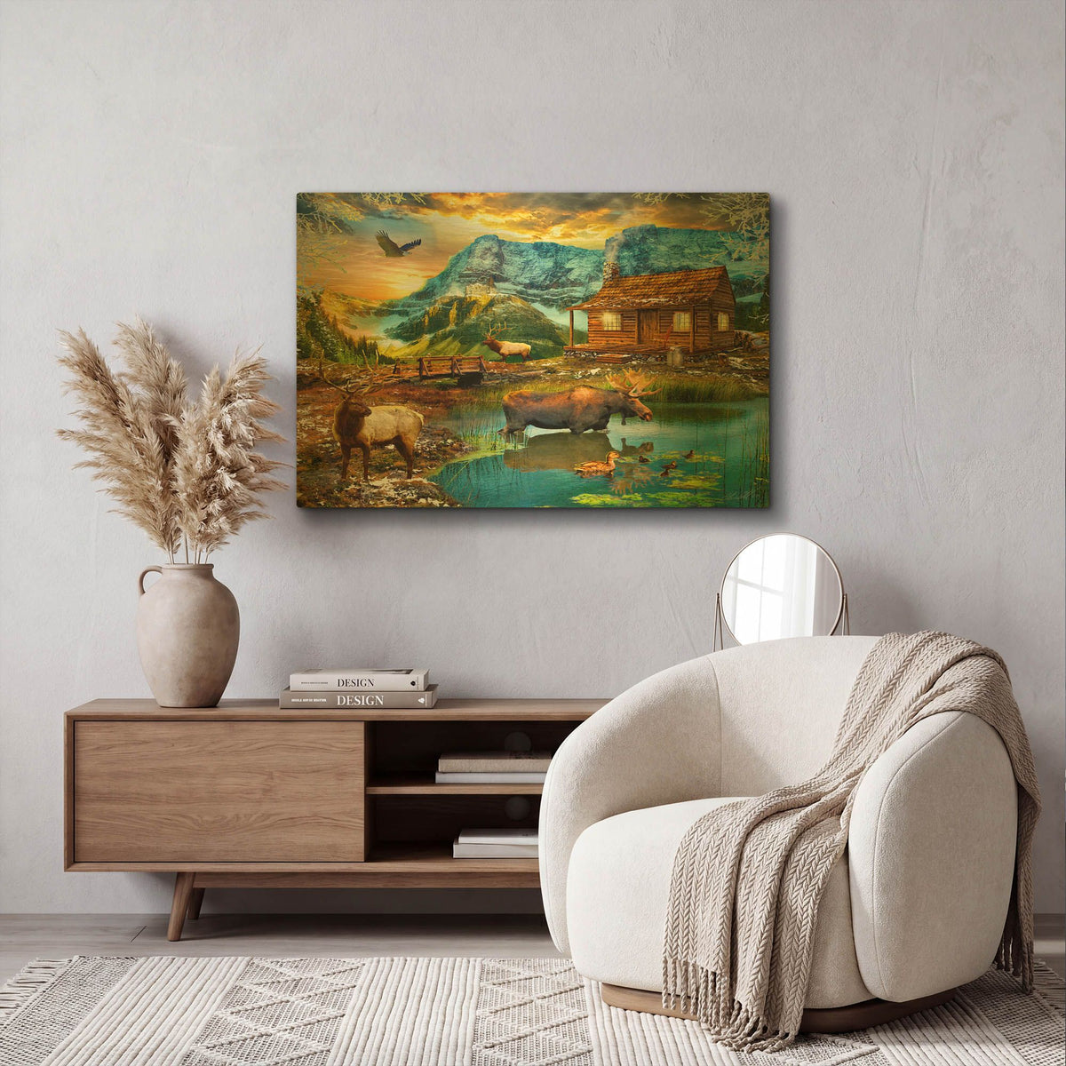 '35 Winter Cabin' By Chris Dobrowolski Gold Metal Wall Art
