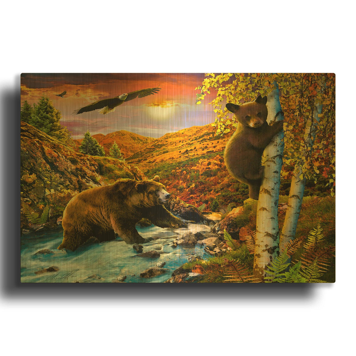 '36 September Mountains' By Chris Dobrowolski Gold Metal Wall Art