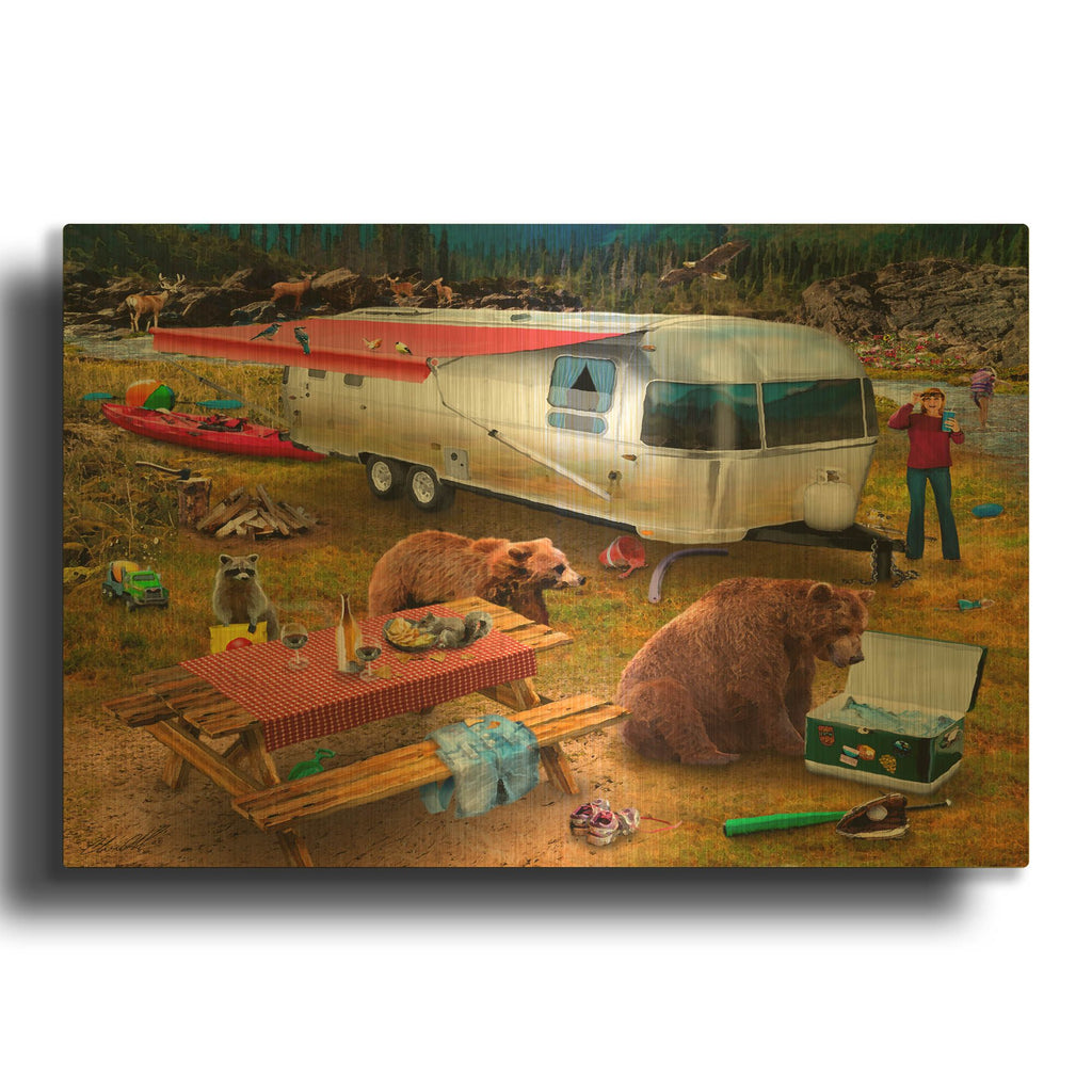 'Camping Bandits' By Chris Dobrowolski Gold Metal Wall Art