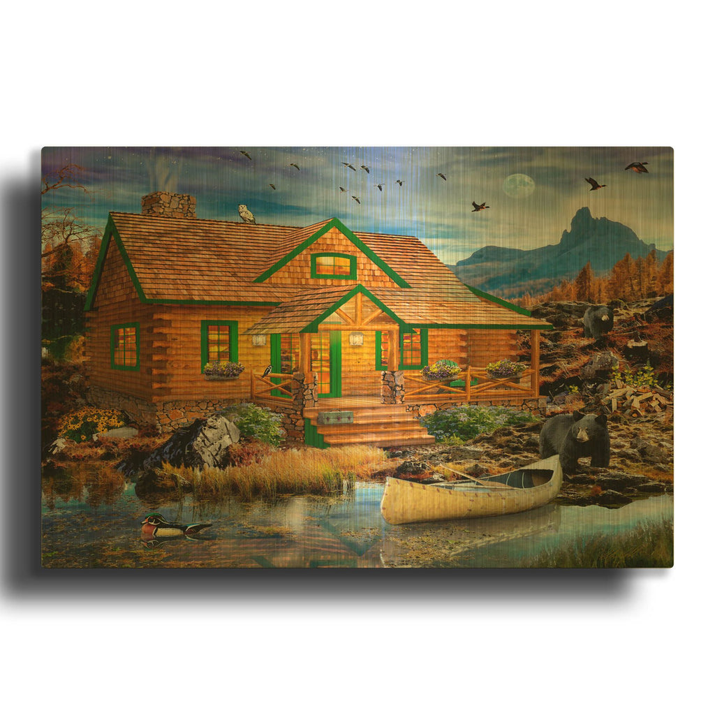 'Blue Mountain Cabin' By Chris Dobrowolski Gold Metal Wall Art