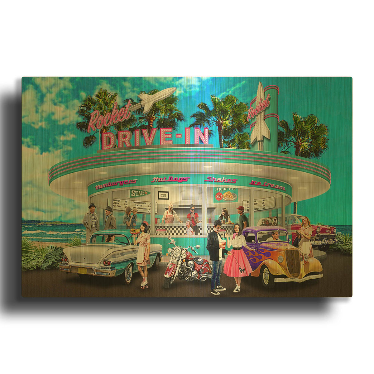 'Rocket Drive-In' By Chris Dobrowolski Gold Metal Wall Art
