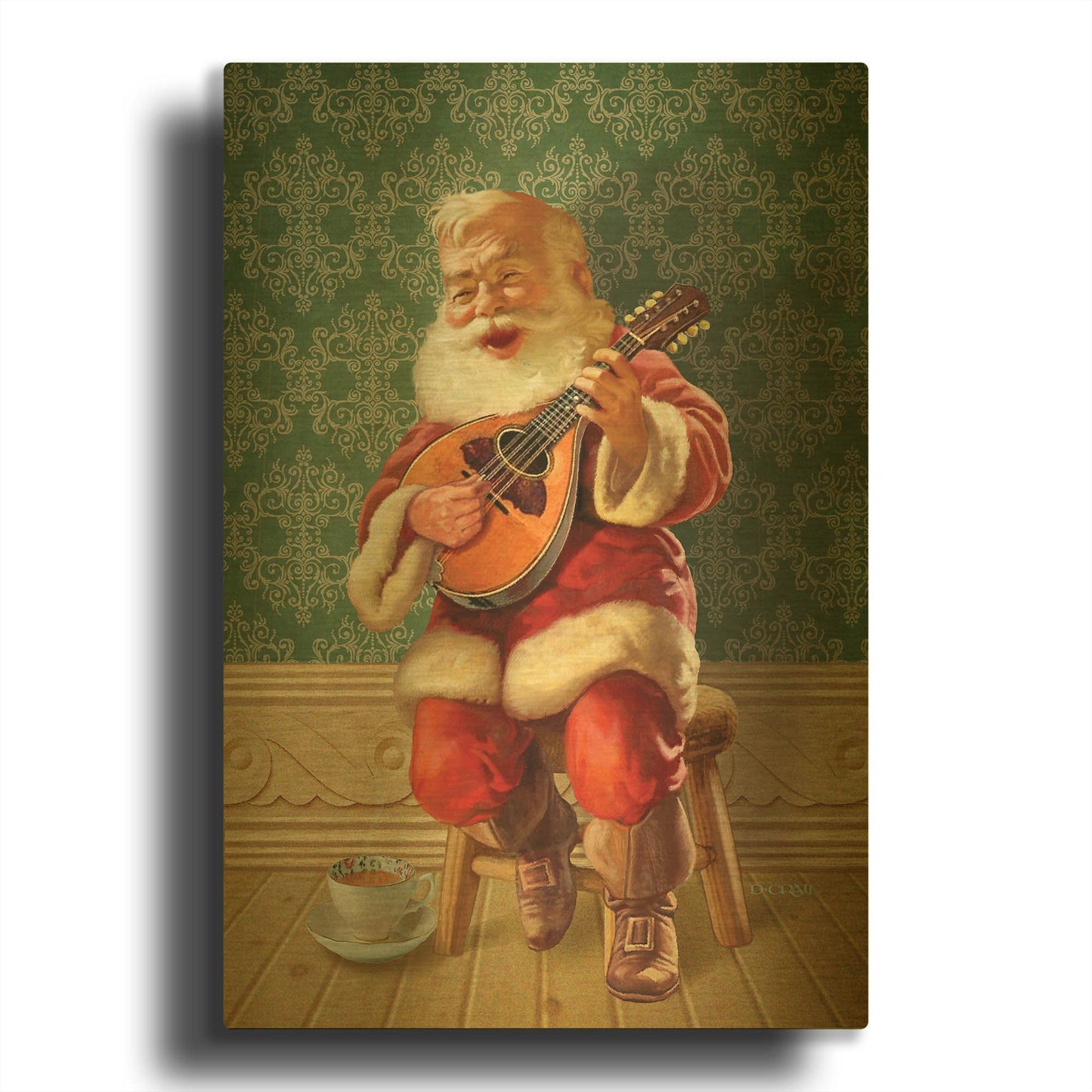 'Singing Santa II' By Dan Craig Gold Metal Wall Art