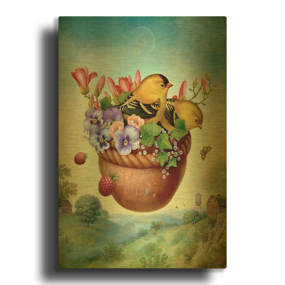 'American Goldfinches' By Dan Craig Gold Metal Wall Art