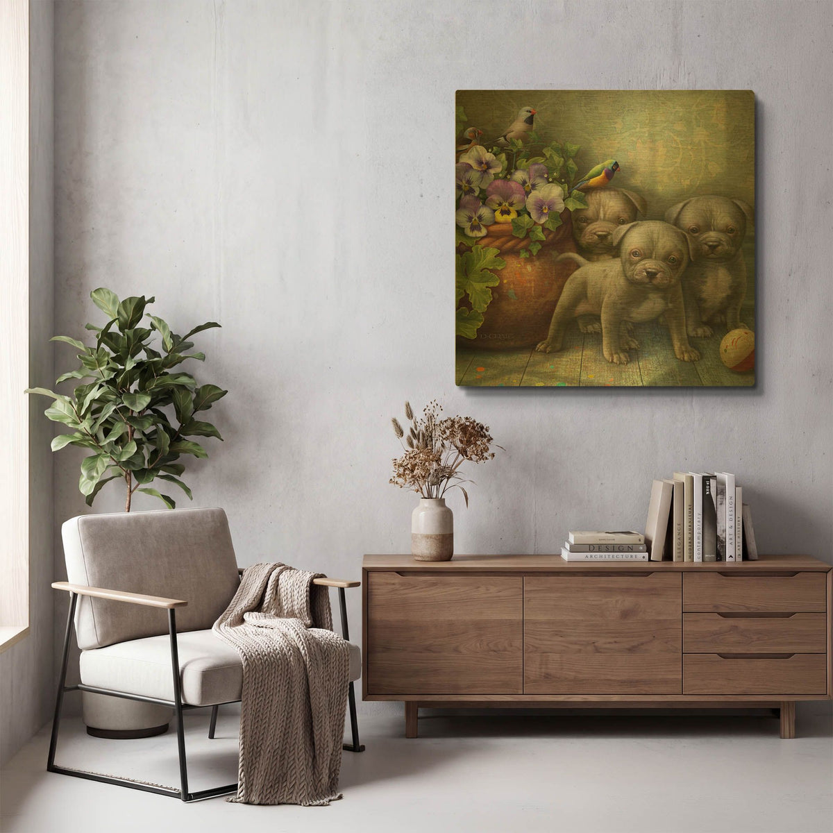 'Pit Bull Pups' By Dan Craig Gold Metal Wall Art