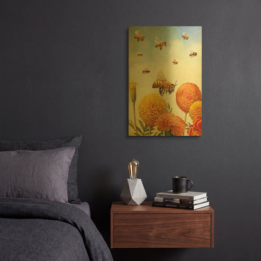 '8 Of Fire Bees' By Dan Craig Gold Metal Wall Art