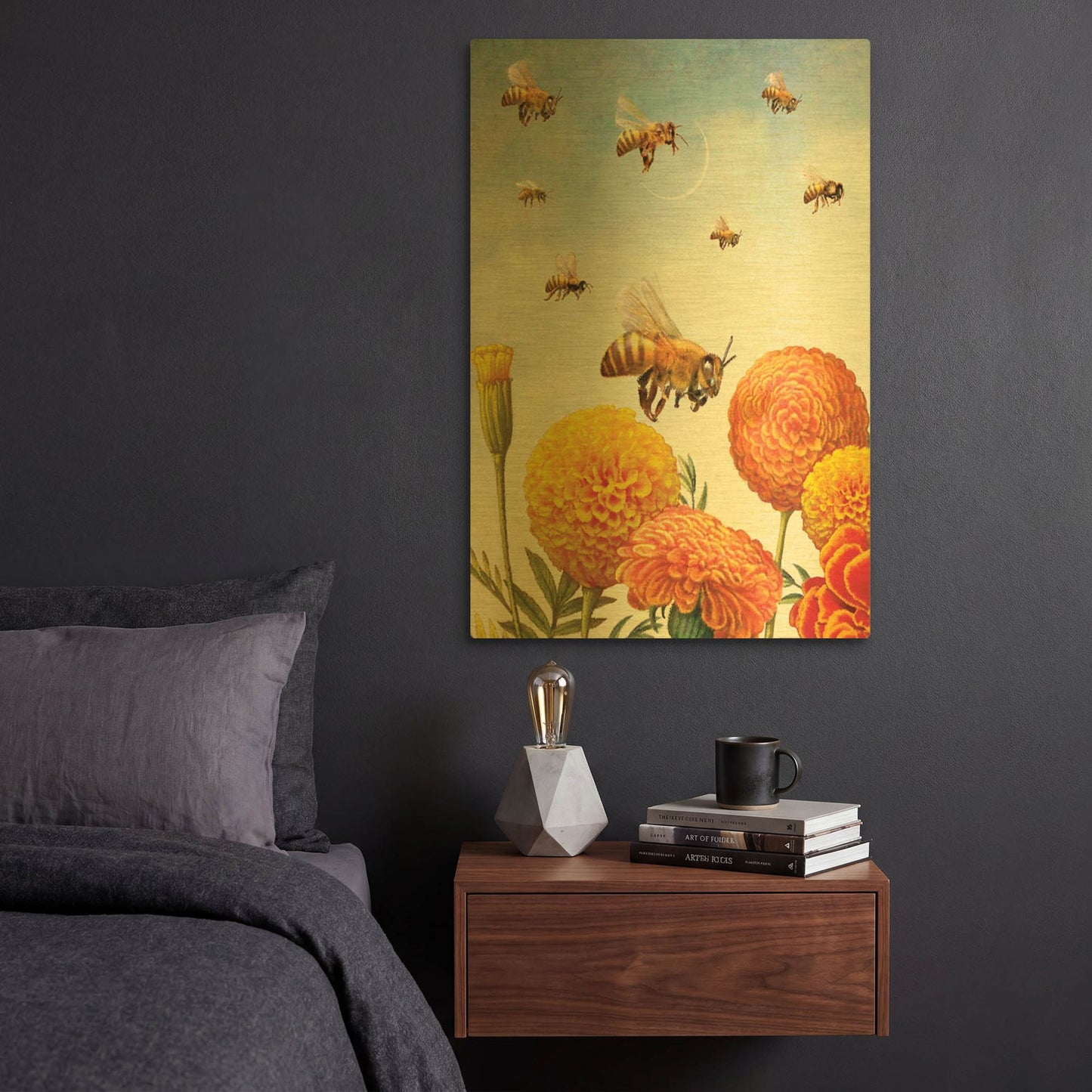 '8 Of Fire Bees' By Dan Craig Gold Metal Wall Art