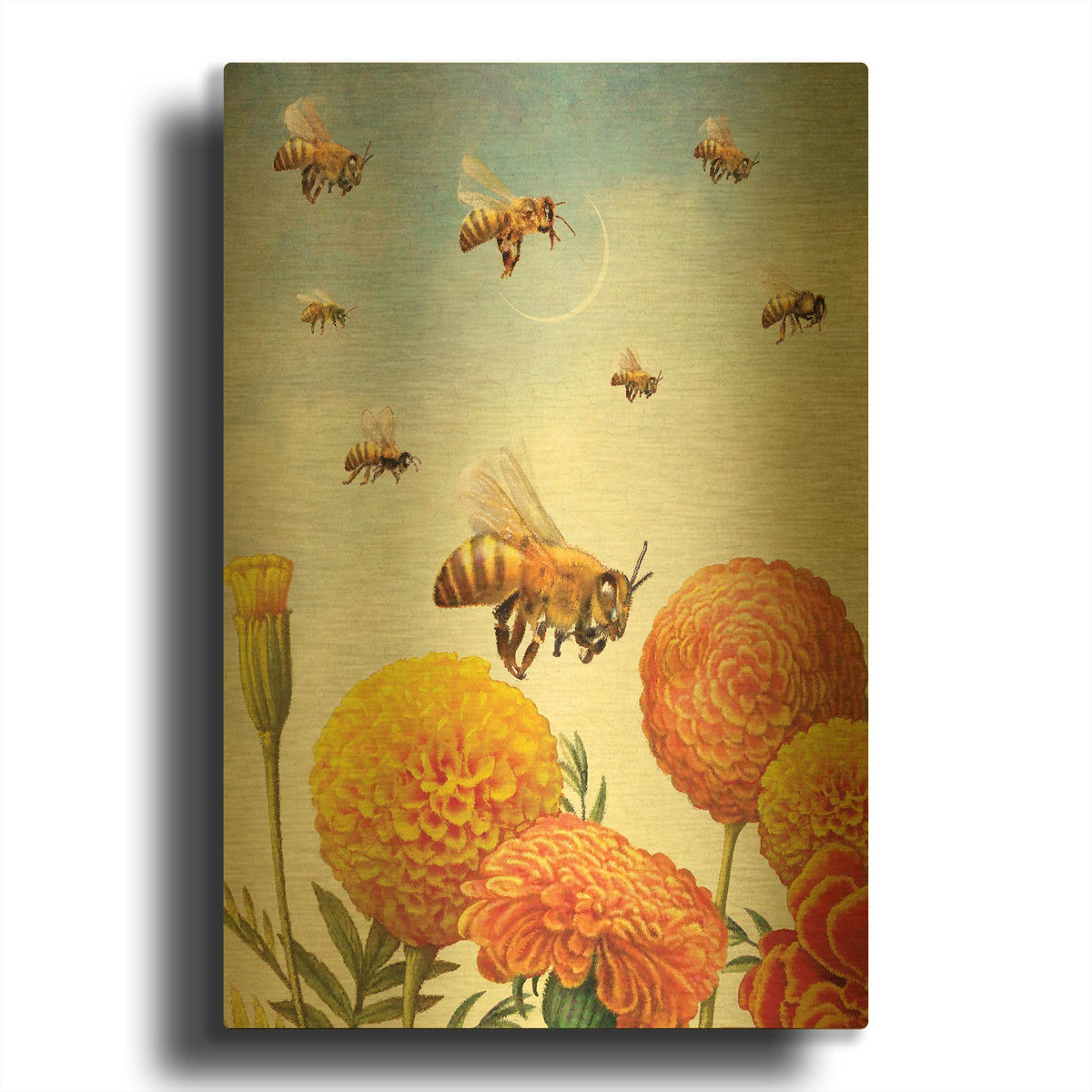 '8 Of Fire Bees' By Dan Craig Gold Metal Wall Art