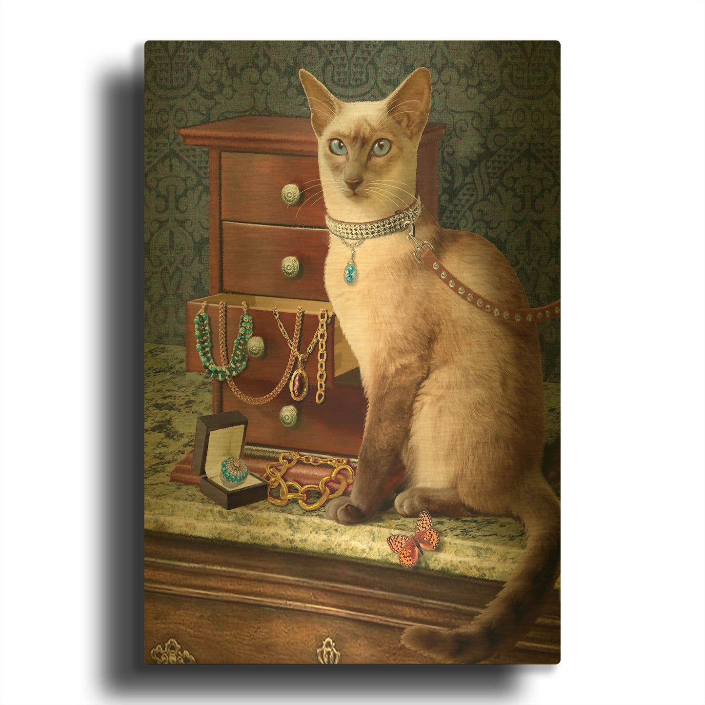 'Ego Siamese Cat' By Dan Craig Gold Metal Wall Art