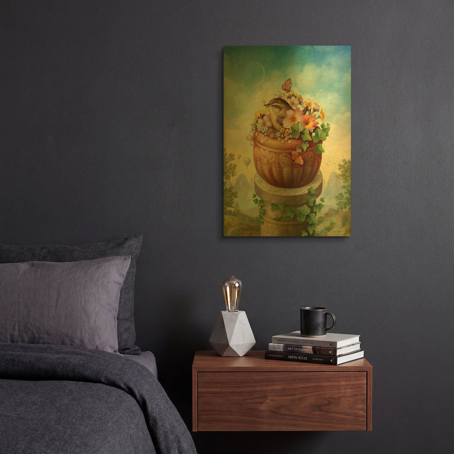 'New Mountain Wren' By Dan Craig Gold Metal Wall Art