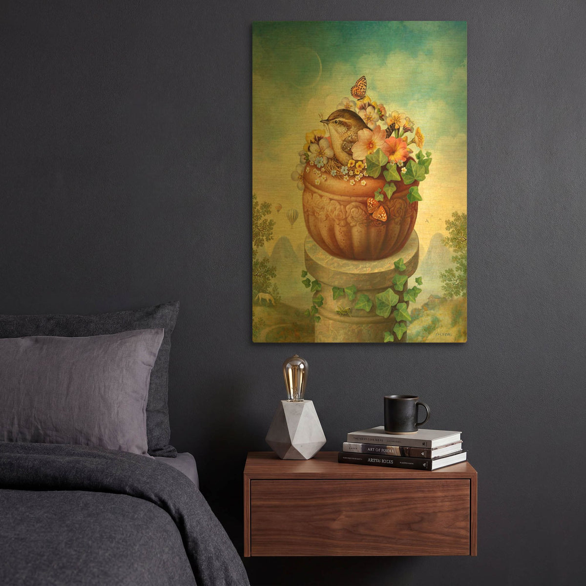 'New Mountain Wren' By Dan Craig Gold Metal Wall Art