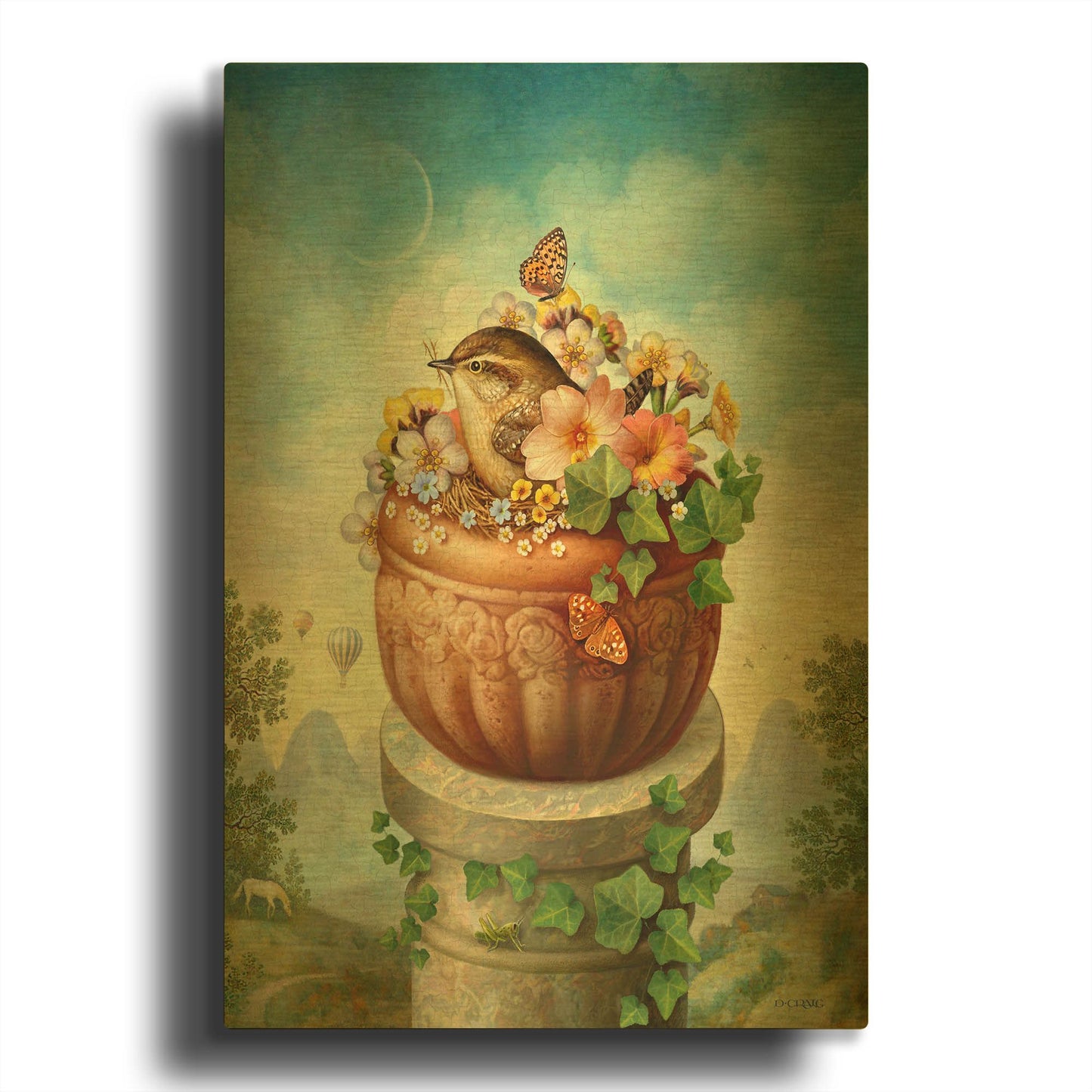 'New Mountain Wren' By Dan Craig Gold Metal Wall Art