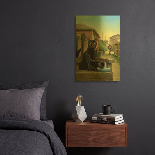 'Old Cat Cover' By Dan Craig Gold Metal Wall Art
