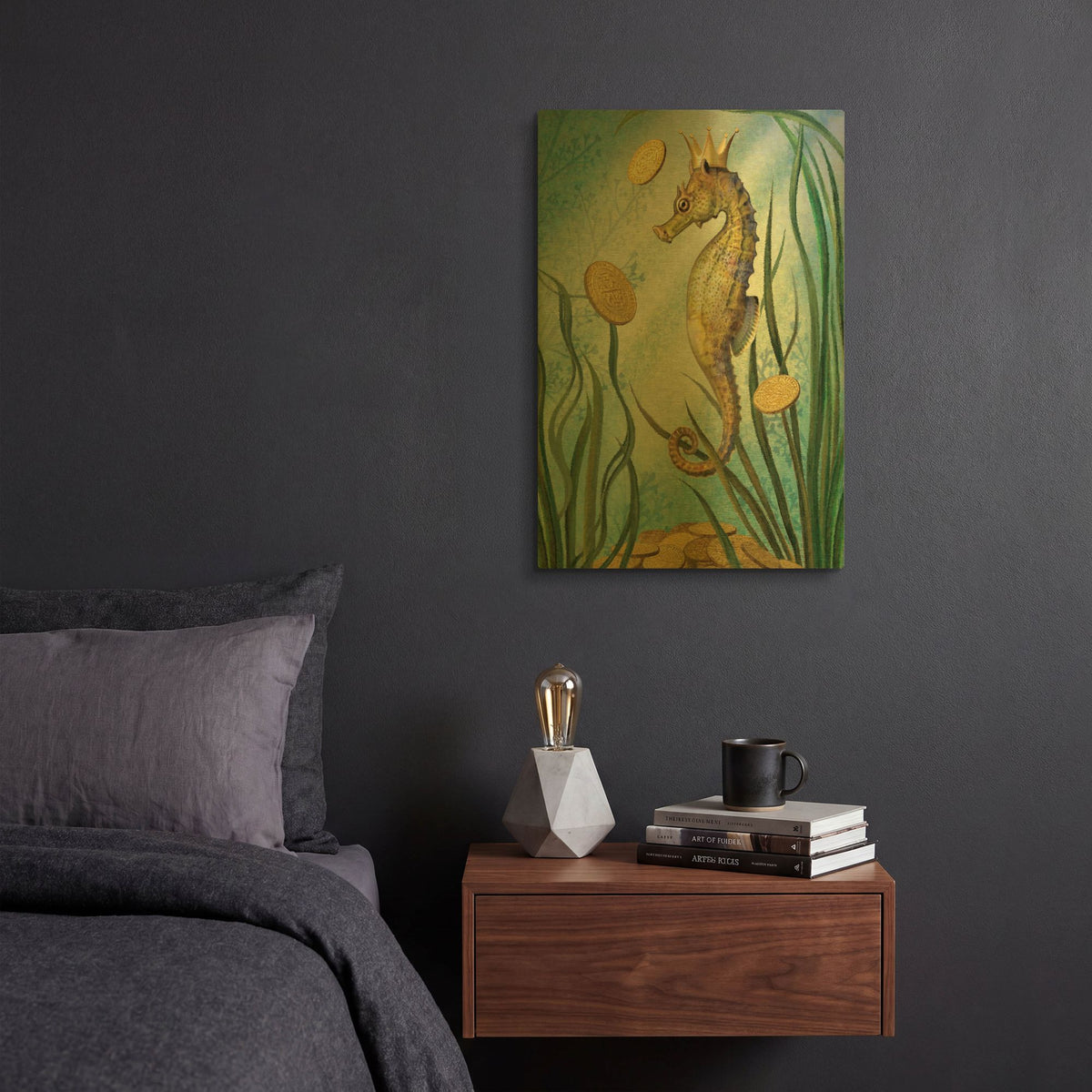 'Prince Of Earth-Seahorse' By Dan Craig Gold Metal Wall Art