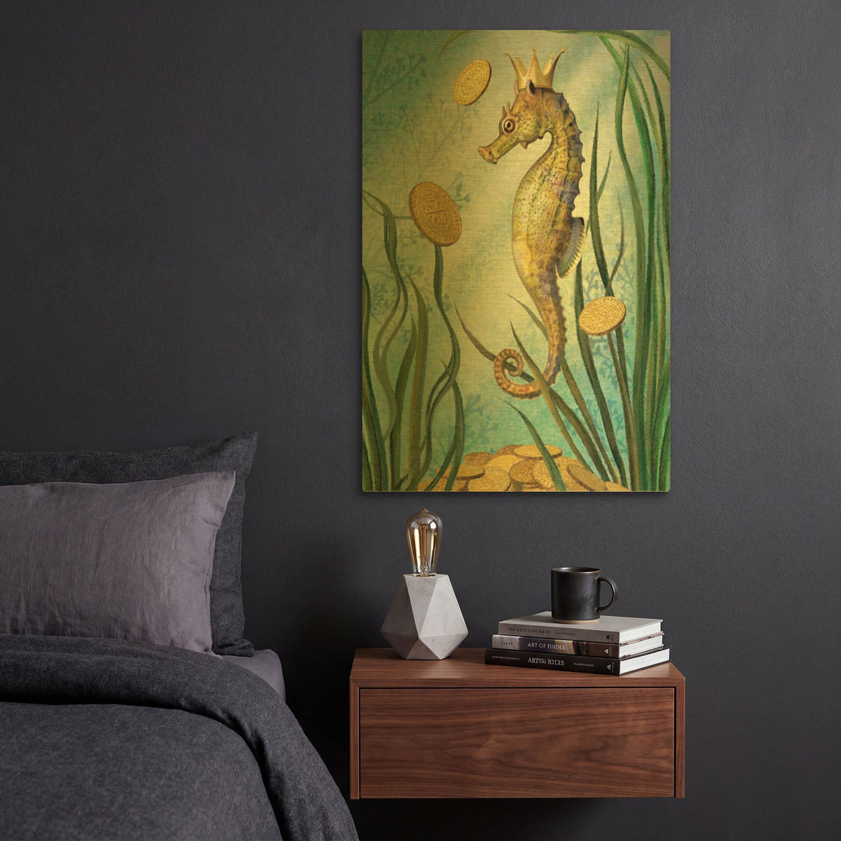 'Prince Of Earth-Seahorse' By Dan Craig Gold Metal Wall Art