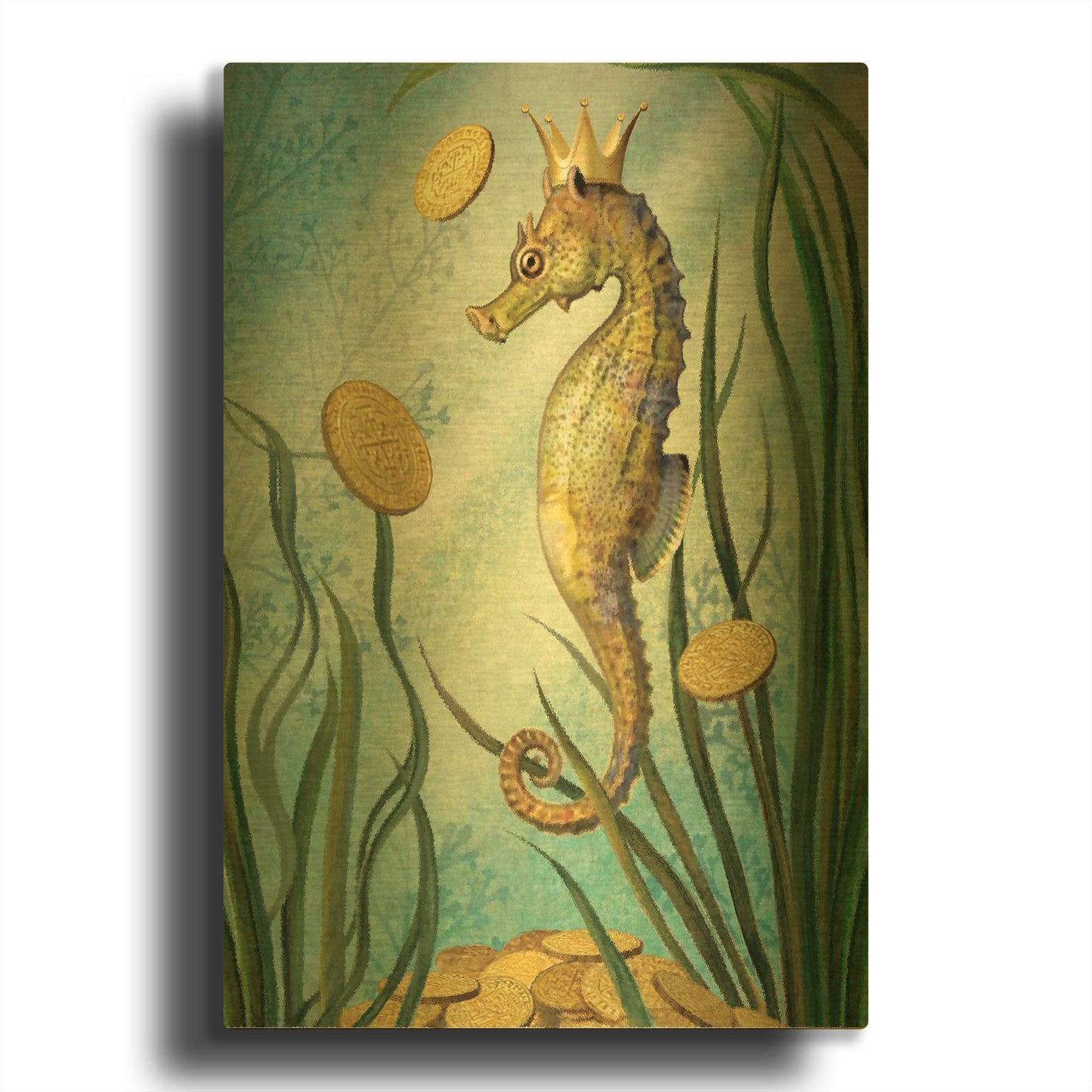 'Prince Of Earth-Seahorse' By Dan Craig Gold Metal Wall Art