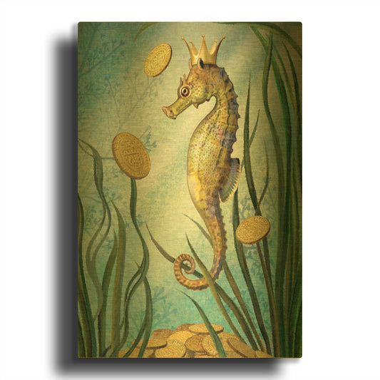 'Prince Of Earth-Seahorse' By Dan Craig Gold Metal Wall Art