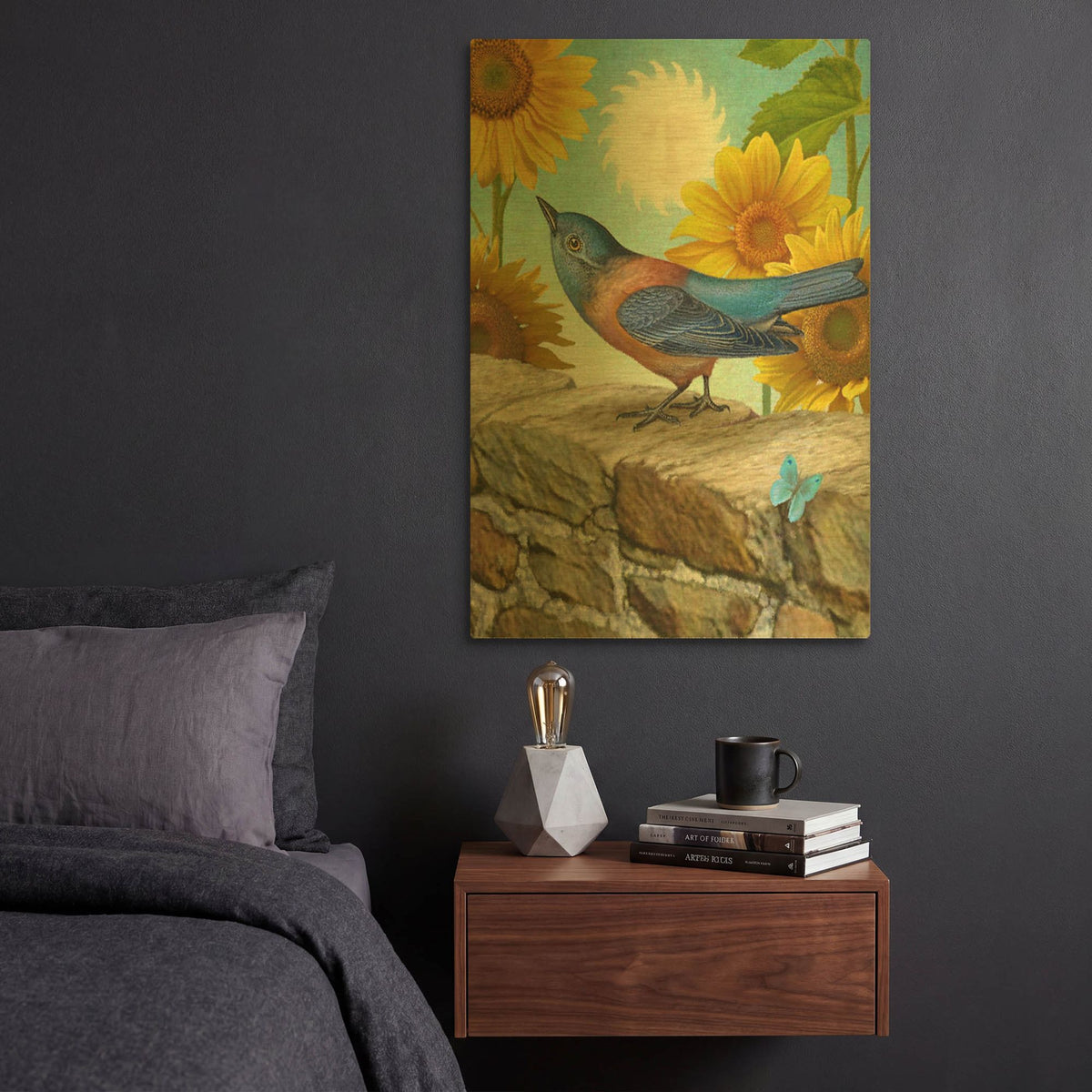 'The Sun-Bluebird' By Dan Craig Gold Metal Wall Art
