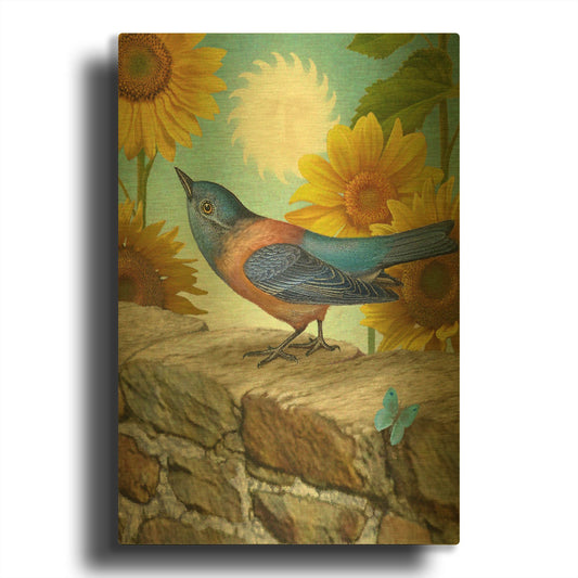 'The Sun-Bluebird' By Dan Craig Gold Metal Wall Art