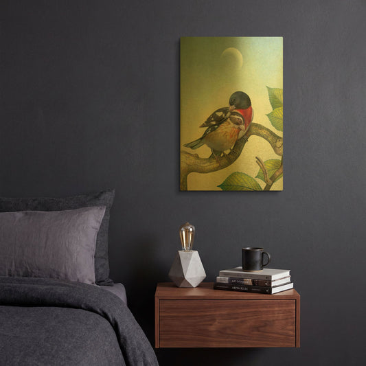 'Three Of Air Grossbeaks' By Dan Craig Gold Metal Wall Art