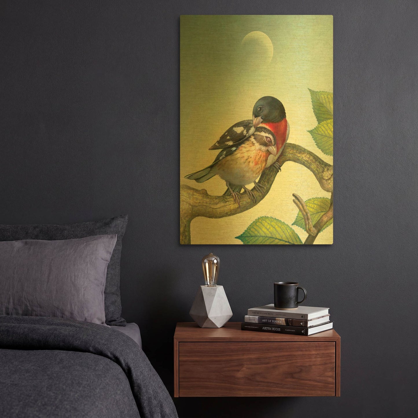 'Three Of Air Grossbeaks' By Dan Craig Gold Metal Wall Art