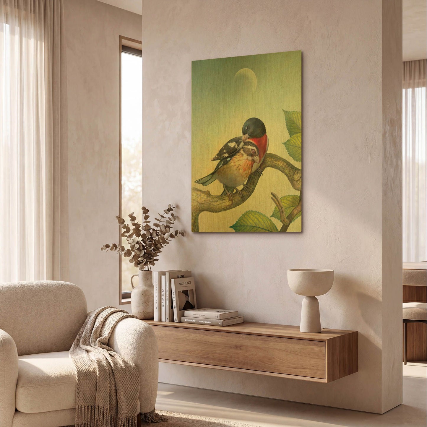'Three Of Air Grossbeaks' By Dan Craig Gold Metal Wall Art
