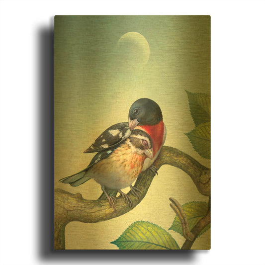 'Three Of Air Grossbeaks' By Dan Craig Gold Metal Wall Art