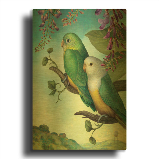 'Two Of Water-Lovebirds' By Dan Craig Gold Metal Wall Art
