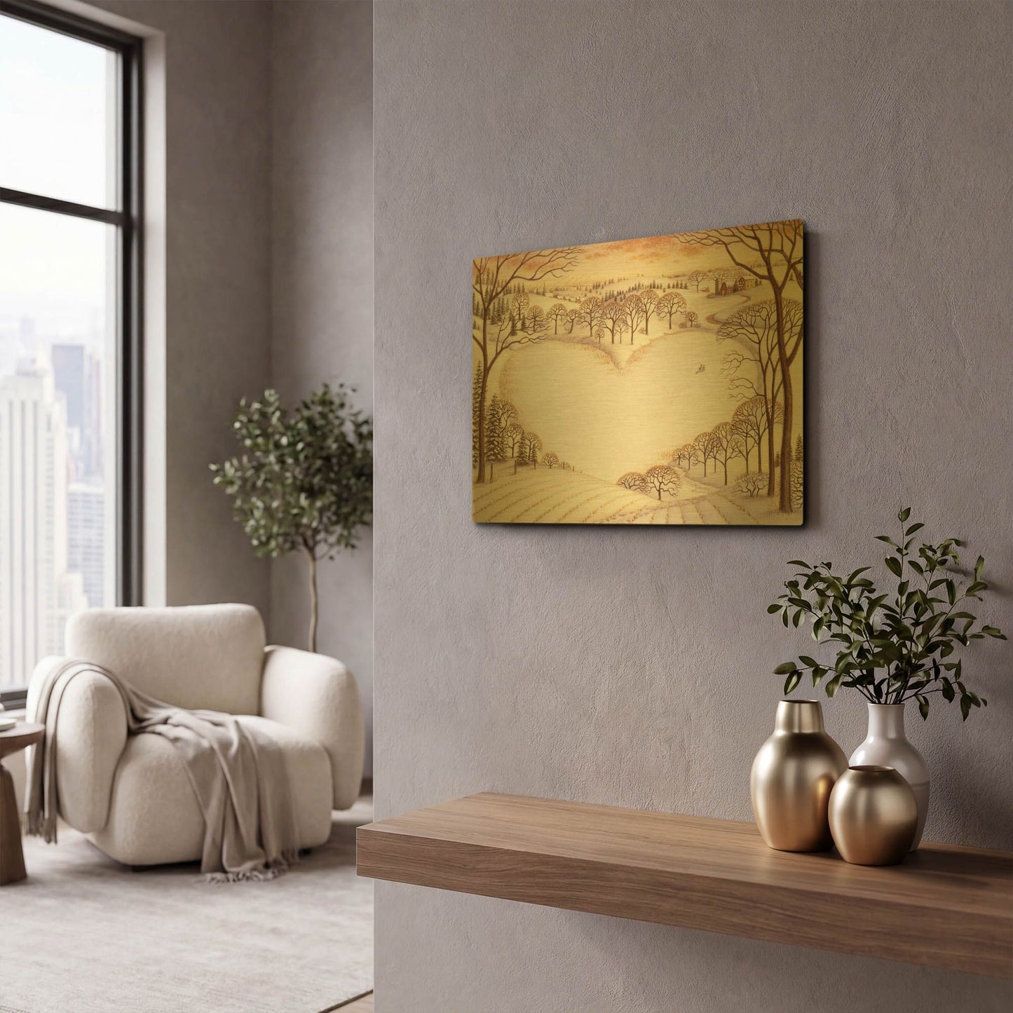 'Sledding' By Dan Craig Gold Metal Wall Art