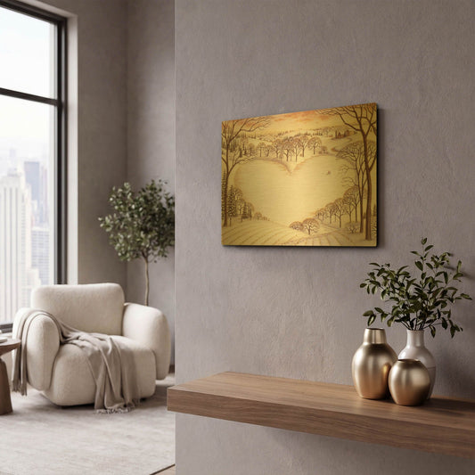 'Sledding' By Dan Craig Gold Metal Wall Art